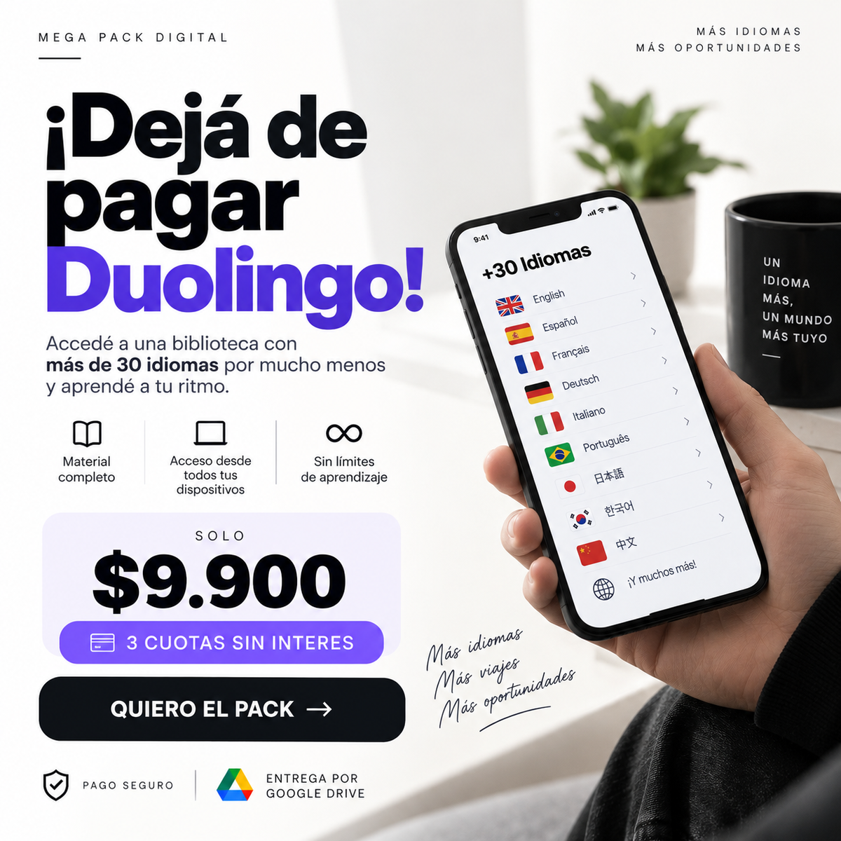 Pack +30 Idiomas | Aprende a tu ritmo