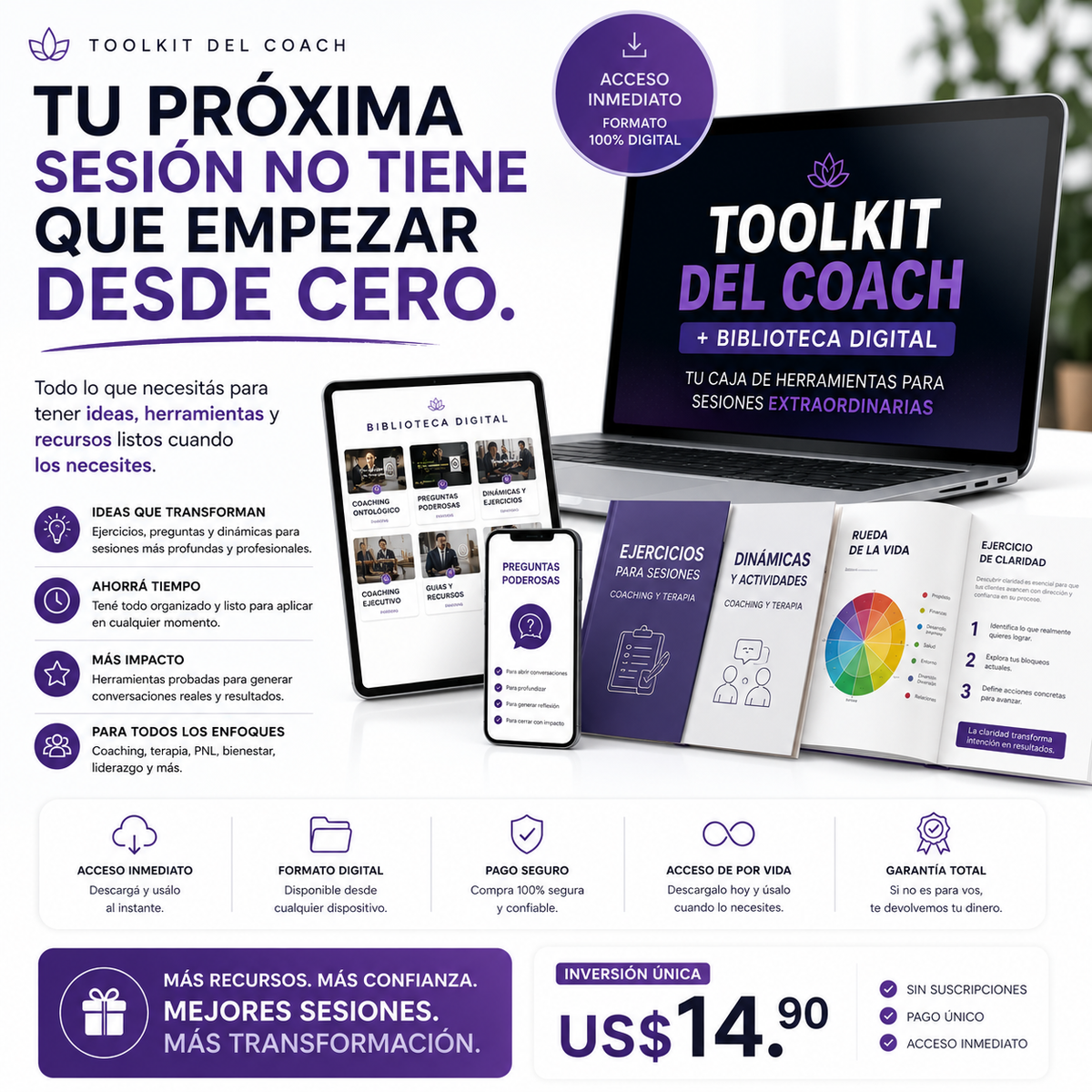 Toolkit del Coach + Biblioteca Digital | 250+ Recursos para Sesiones Profesionales